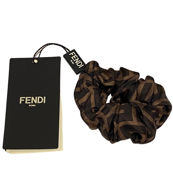 NWT Authentic Fendi Set of 2 O\'Lock/Zucca FF Logo Print Silk Hair Tie Scrunchies main image 5
